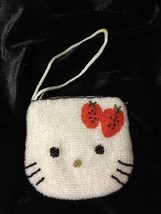 Hello Kitty Coin Purse White Sequin Red Bow Zippered - £19.18 GBP