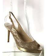 JIMMY CHOO Nova Glitter Platform Slingback Sandals, Champagne (Size 35.5... - £128.16 GBP