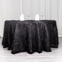 120&quot;&quot; Black Polyester Round Tablecloth Metallic Tinsel Party Decorations... - $84.04