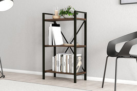 Lugo Walnut 3 Shelf Industrial / Modern Design Bookcase - £100.75 GBP