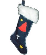 Vintage Supree Creations Denim Fur Trim Felt Bell Cross Christmas Stocki... - $10.00
