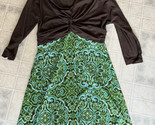 TITLE NINE Long Sleeve twist front dress brown &amp; green paisley skirt medium - $30.53