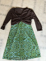 TITLE NINE Long Sleeve twist front dress brown &amp; green paisley skirt medium - £23.90 GBP