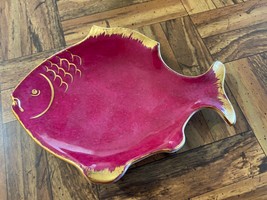 Vintage 1954 E. Chalais Art Nouveau Limoges Red Fish w/ 22K Gold Trim Dish - £46.38 GBP