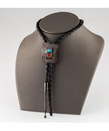 Sterling Silber Türkis Und Koralle Geflochtenes Leder Bolo Tie - $10,062.66 MXN