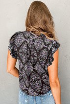 Vintage Floral Ruffle Sleeve V Neck Blouse - £21.85 GBP