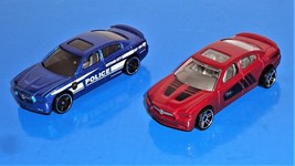 Hot Wheels Lot of 2 Loose Vehicles &#39;11 Dodge Charger R/T Gotham Blue &amp; Dark Red - £3.89 GBP