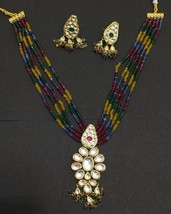 Jabells Indian Kundan Meena Pendant With Beatiful Mala Beads Ethnic Women Party - £33.04 GBP