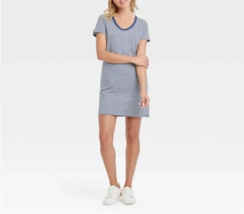 Women&#39;s Blue &amp; White Scoop Neck Short Sleeve T-Shirt Dress (Size L / 12-... - $9.27