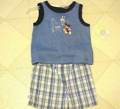 Disney Mickey Mouse Baby Outfit Boy 3-6 Month Sleeveless T-Shirt &amp; Plaid... - $12.38