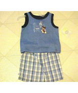 Disney Mickey Mouse Baby Outfit Boy 3-6 Month Sleeveless T-Shirt &amp; Plaid... - £9.88 GBP