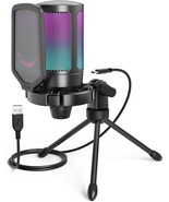 Gaming USB Microphone for PC Condenser Mic with Quick Mute RGB Indicator... - £62.75 GBP