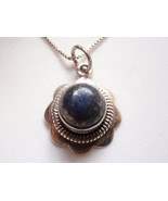 Round Lapis Flower 925 Sterling Silver Pendant Small receive exact item - £7.20 GBP