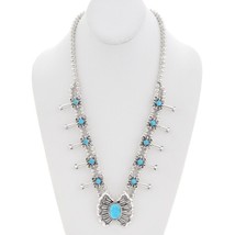 Navajo Sleeping Beauty Turquoise Squash Blossom Necklace Sterling Butterfly Naja - £772.89 GBP