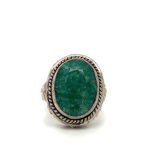 Vintage Sterling Signed 925 BJC Samuel Benham Zambian Emerald Green Stone Ring 8 - £99.52 GBP