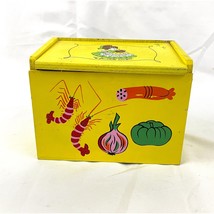 VTG Wooden Recipe Card Box Yellow With Paper Dividers 1970&#39;s Painted  - $19.79