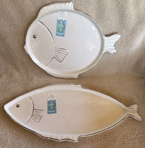2 Sigrid Olsen Melamine FISH-shaped Serving Trays Platters Cream Rustic Rims New - £31.23 GBP