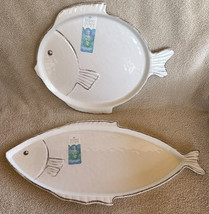 2 Sigrid Olsen Melamine FISH-shaped Serving Trays Platters Cream Rustic Rims New - $39.99