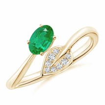 ANGARA Nature Inspired Emerald Bypass Ring with Diamond Leaf in 14K Gold - £598.24 GBP