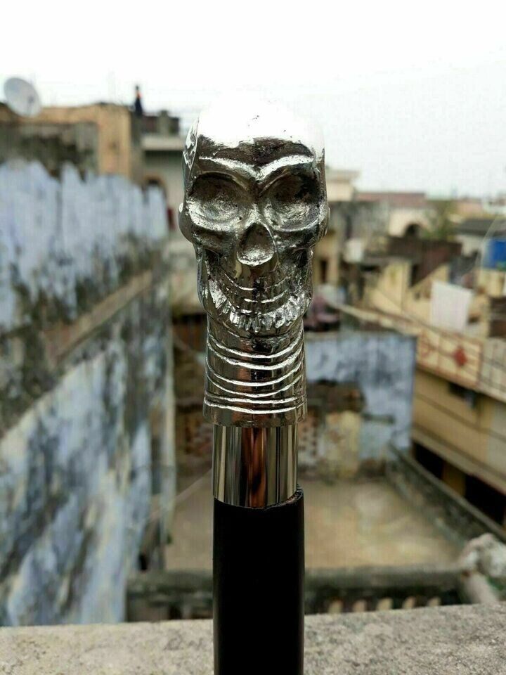 Designer Skull Head Handle Walking Cane Wooden Walking Stick Style Aluminum - $25.66