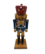 Wood Nutcracker Figurine 14 inch Blue And Red Soldier Some Paint Chips - $19.75