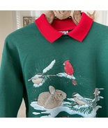 Vintage 90s Hanes Activewear Collared Sweatshirt Cardinal Bunny Snow Gre... - $20.16