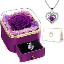 Preserved Flowers Rose Gift Set with LED Light Jewelry Box and Necklace - £28.05 GBP