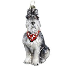 Gray Schnauzer with Bandana Dog Polish Blown Glass Christmas Ornament De... - $55.42