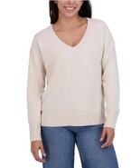 Lucky Brand Womens Sweater Cream V-Neck Long Sleeves Soft Drop Shoulder - $808.12 MXN