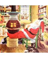 1960s Santa Claus Sleeping Wood Burning Stove Print Christmas Ephemera E8N - €25,60 EUR