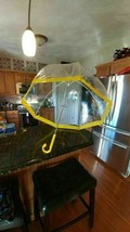 Vintage UMBRELLA See Through Clear Vinyl w/ Yellow Trim. Long Island Univ. - $69.95