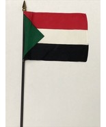 New Republic Of Sudan Mini Desk Flag - Black Wood Stick Gold Top 4” X 6” - $6.81 CAD