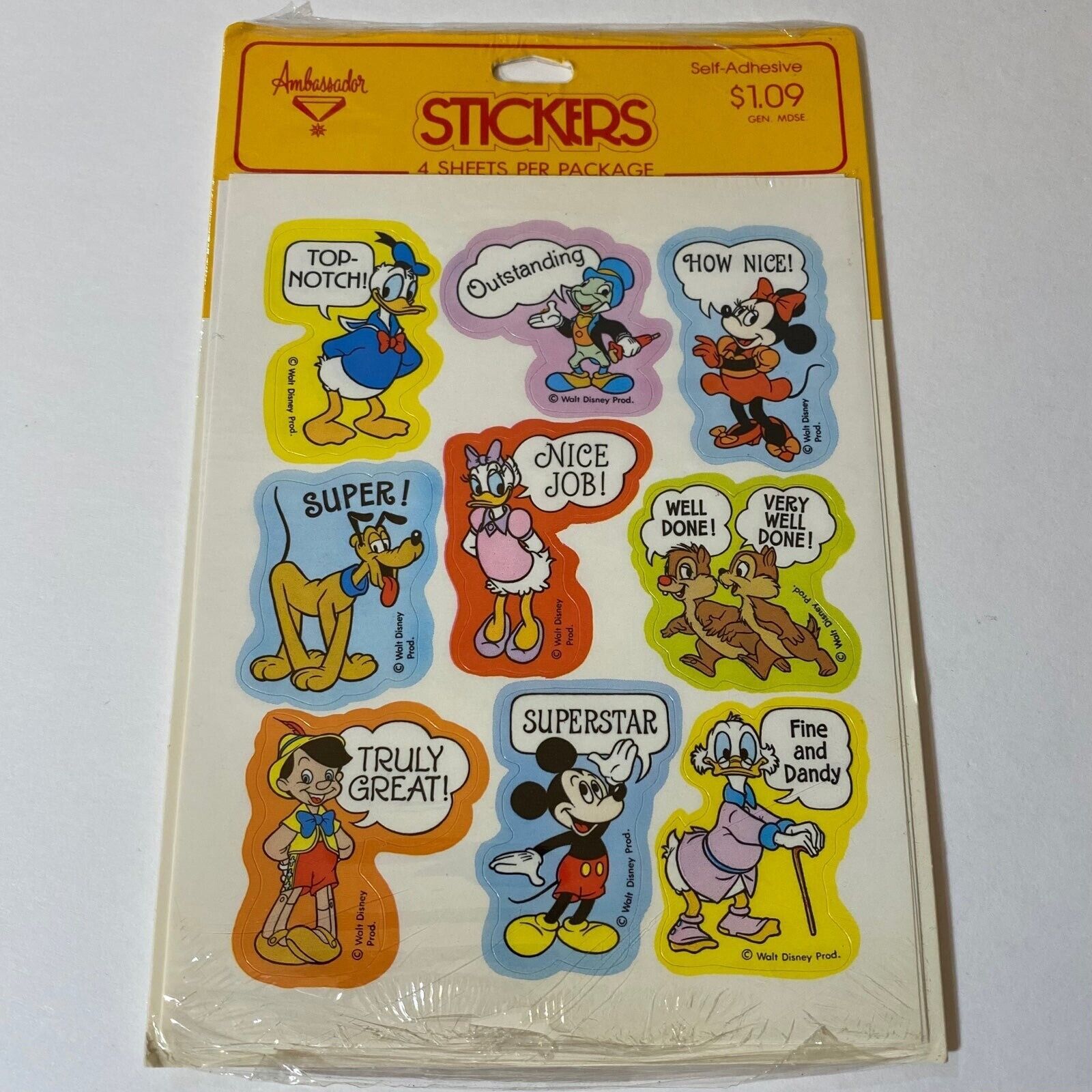 Vintage Ambassador Disney Mickey Pinocchio Minnie & More Teacher Stickers - $15.99