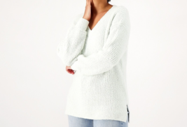 Laurie Felt Plush Cloud Ribbed V-Neck Sweater Tunic- Mint XS (A571580) - £21.46 GBP