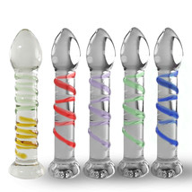 LeLuv 6 Inch Glass Dildo with Swirls Around Shaft in Premium Padded Pouch - £27.87 GBP