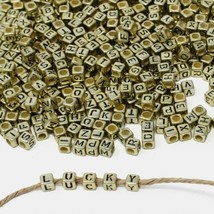 50 Letter Beads Alphabet Beads Gold Cube Bulk Beads Wholesale 6mm Gold Plated  - £4.42 GBP