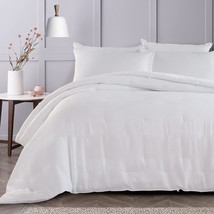 HOMBYS 3 Piece Seersucker Oversized King Comforter Set 120x120, Breathable White - £82.32 GBP