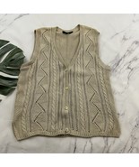 Dockers Mens Vintage 90s Sweater Vest Size M Taupe Cream Cable Knit Cotton - $33.83 CAD