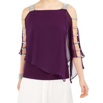 Msk Womens Embellished Cold Shoulder Top,Plum Purple/Silver,Medium - $69.00