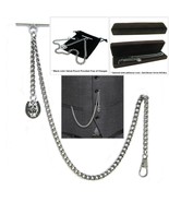 Albert Pocket Watch Chain Silver Color Four-Leaf Clover Fob T Bar Swivel... - $16.99