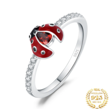 Luxury 925 Sterling Silver Cute Coccinella Natural Garnet Gemstone Ring - £39.95 GBP