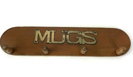 Vintage Mug Rack Wood Cup Holders Wall Hanging Storage MCM hand made - $19.79