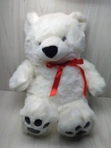Winfield plush white teddy bear red ribbon bow black nose paw pad footprints - £19.38 GBP