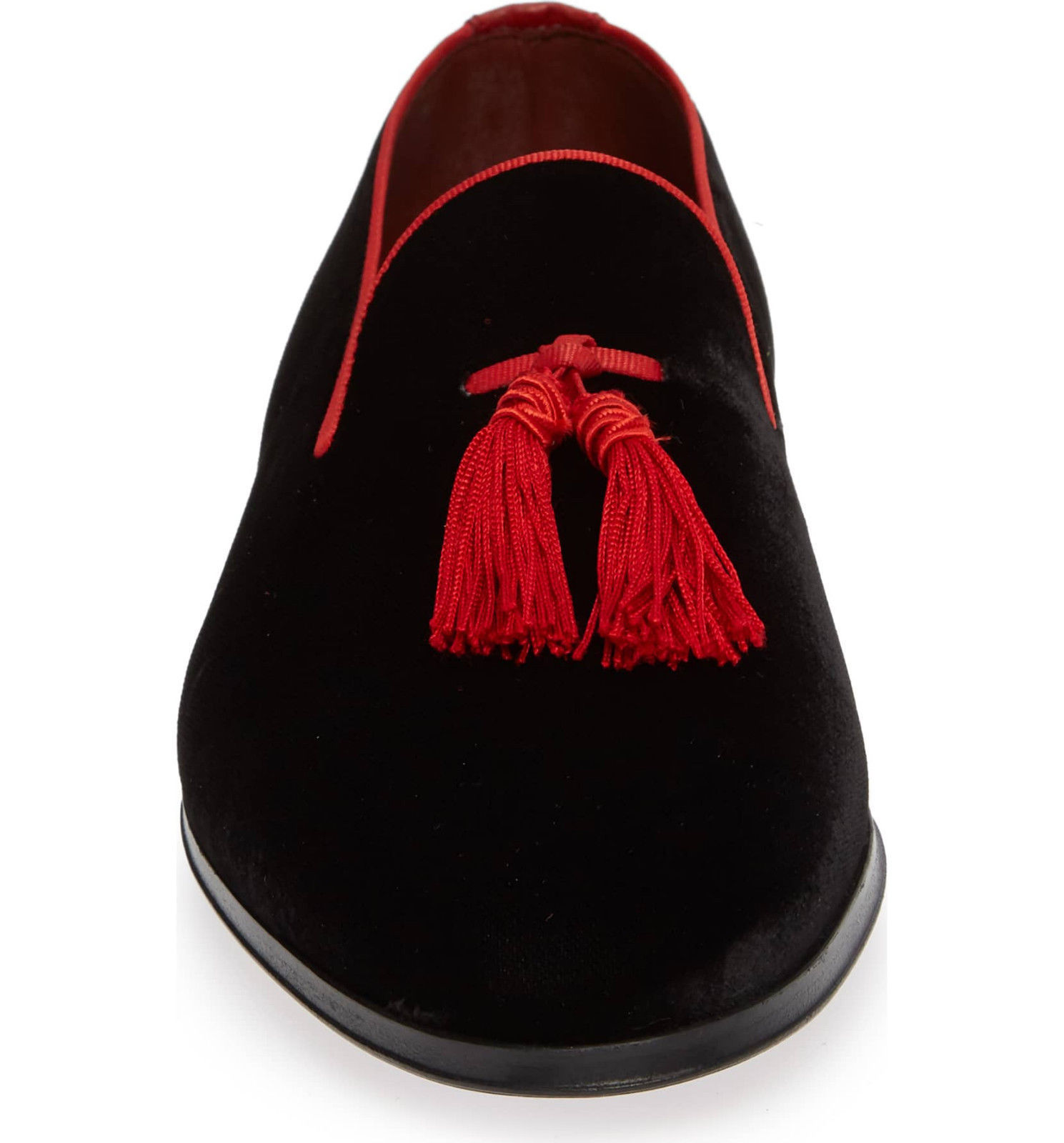 New Men's Black Color Loafer Slip On Red Tassels Genuine Suede Leather Shoes