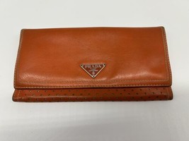 PRADA Long Wallet Leather Orange Solid Color Women&#39;s - $75.00