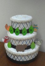 Baby Boy Woodland Theme Baby Shower 3 Tier Tan , Blue and Brown Diaper Cake - £47.05 GBP