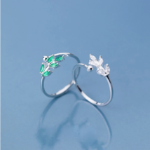 Exquisite 925 Sterling Silver Zirconia Sweet Leaves Adjustable Ring - FAST SHIP! - £12.78 GBP