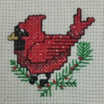 Red Cardinal Embroidery Finished Bird Ornament Branch XMAS 6 AVAIL Mini ... - $8.95