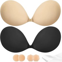Adhesive Bra Push Up for Women 2Pair,Sticky Invisible Lifting Bra (Black... - £14.65 GBP