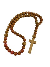 Vintage Taiwan Giant Wooden Cross Beaded Rosary 35&quot; Wall Hanging Home Decor -... - £30.86 GBP